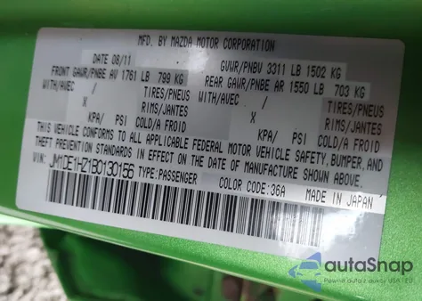 2011 Mazda Mazda2 Touring from USA, damaged, VIN JM1DE1HZ1B0130156